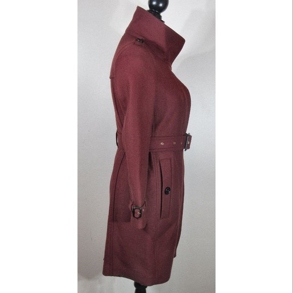 Burberry Technical Wool Cashmere Funnel Neck Coat, Burgundy, Size 0 US, 2 UK - Picture 4 of 11